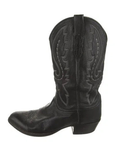 Pre-owned Lucchese Leather Embroidered Accent Western Boots In Black