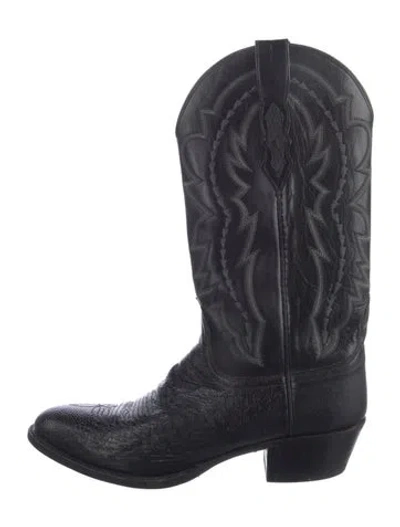Pre-owned Lucchese Leather Embroidered Accent Western Boots In Black