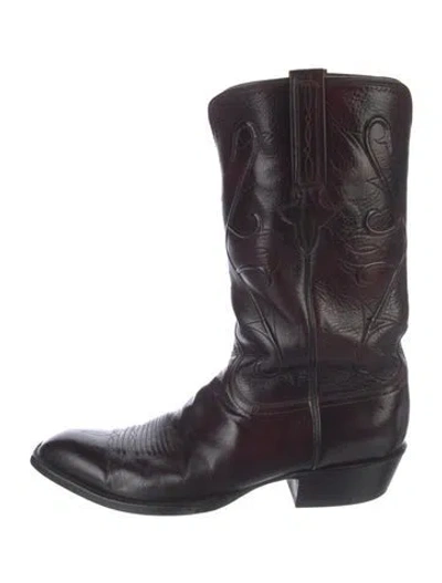 Pre-owned Lucchese Leather Embroidered Accent Western Boots In Black