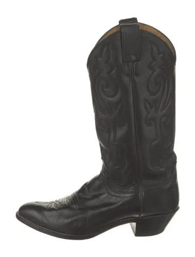 Pre-owned Lucchese Leather Embroidered Accent Western Boots In Black