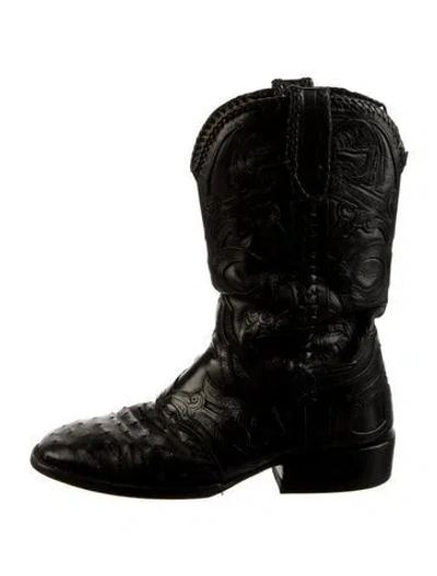 Pre-owned Lucchese Leather Embroidered Accent Western Boots In Black