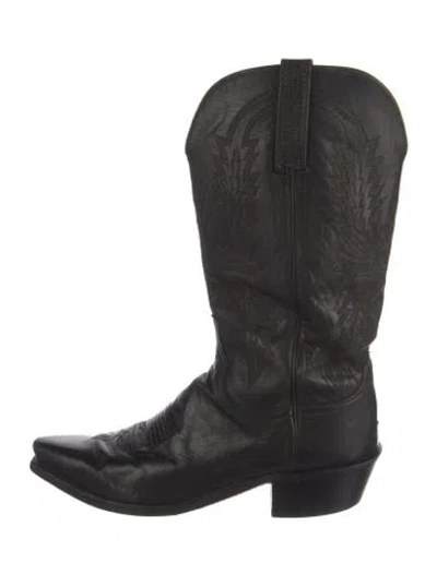 Pre-owned Lucchese Leather Embroidered Accent Western Boots In Black