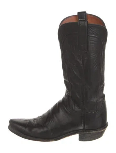 Pre-owned Lucchese Leather Embroidered Accent Western Boots In Black