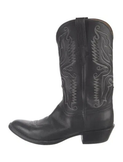 Pre-owned Lucchese Leather Embroidered Accent Western Boots In Black