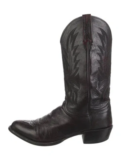 Pre-owned Lucchese Leather Embroidered Accent Western Boots In Black