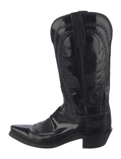 Pre-owned Lucchese Leather Embroidered Accent Western Boots In Black