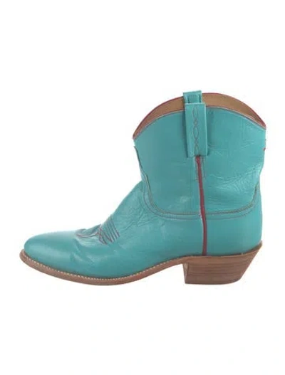 Pre-owned Lucchese Leather Embroidered Accent Western Boots In Blue