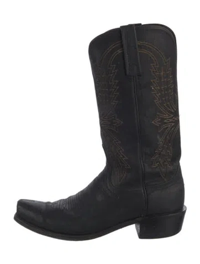 Pre-owned Lucchese Leather Embroidered Accent Western Boots In Blue