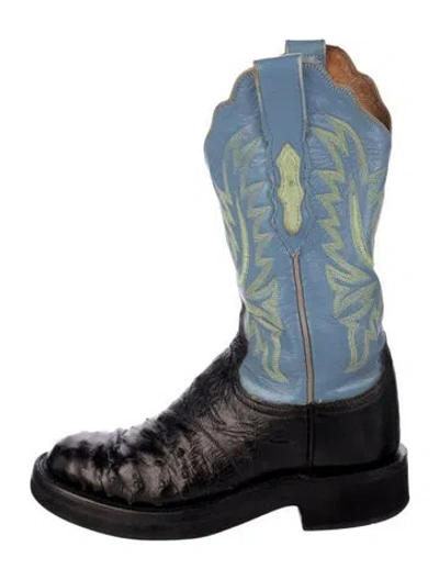 Pre-owned Lucchese Leather Embroidered Accent Western Boots In Blue