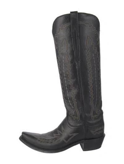 Pre-owned Lucchese Leather Embroidered Accent Western Boots In Blue