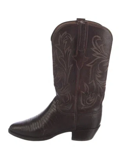 Pre-owned Lucchese Leather Embroidered Accent Western Boots In Brown
