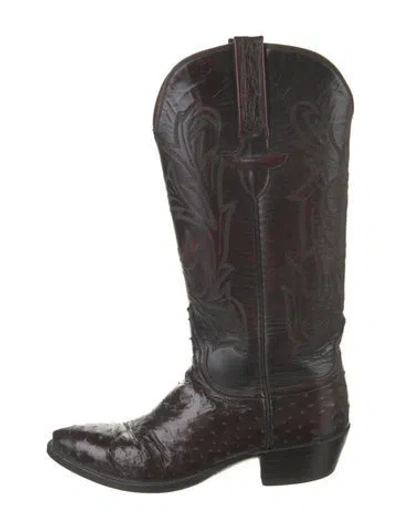 Pre-owned Lucchese Leather Embroidered Accent Western Boots In Brown