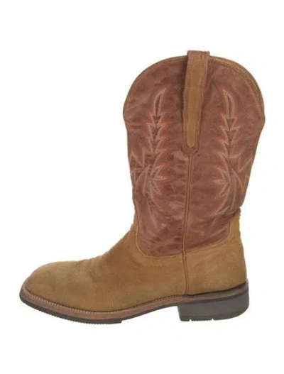 Pre-owned Lucchese Leather Embroidered Accent Western Boots In Brown