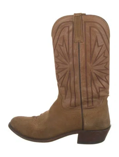 Pre-owned Lucchese Leather Embroidered Accent Western Boots In Brown