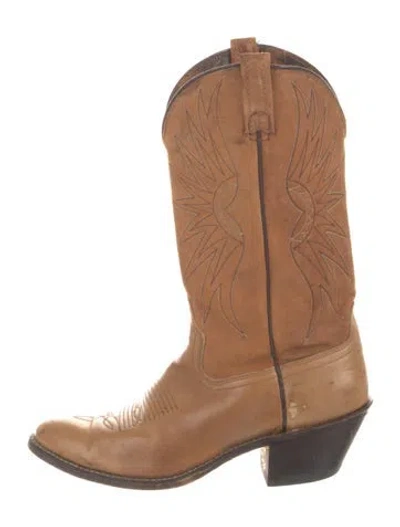 Pre-owned Lucchese Leather Embroidered Accent Western Boots In Brown