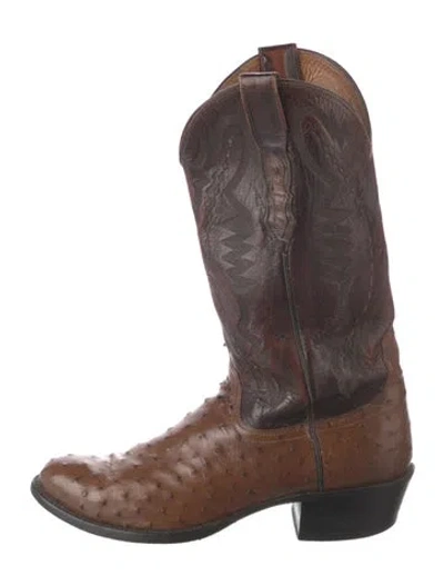 Pre-owned Lucchese Leather Embroidered Accent Western Boots In Brown