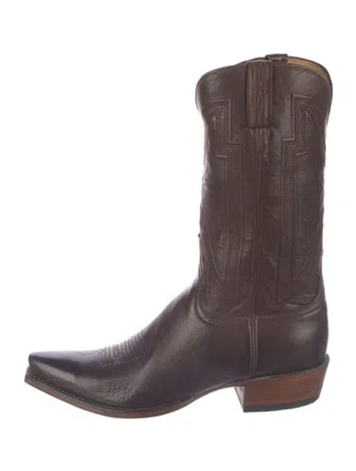 Pre-owned Lucchese Leather Embroidered Accent Western Boots In Brown