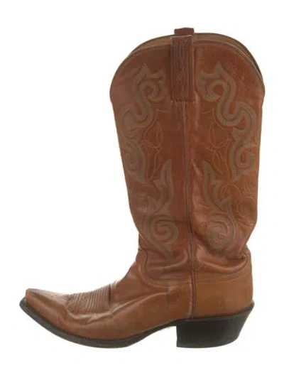 Pre-owned Lucchese Leather Embroidered Accent Western Boots In Brown