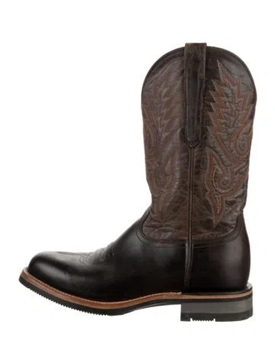 Pre-owned Lucchese Leather Embroidered Accent Western Boots In Brown