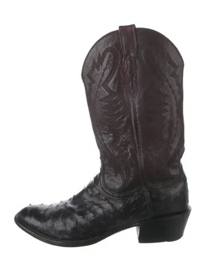 Pre-owned Lucchese Leather Embroidered Accent Western Boots In Brown