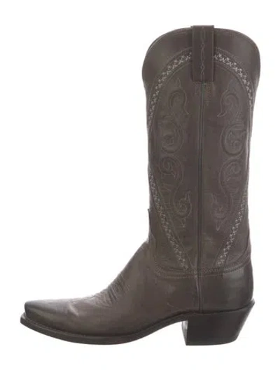 Pre-owned Lucchese Leather Embroidered Accent Western Boots In Brown