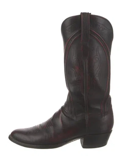 Pre-owned Lucchese Leather Embroidered Accent Western Boots In Burgundy