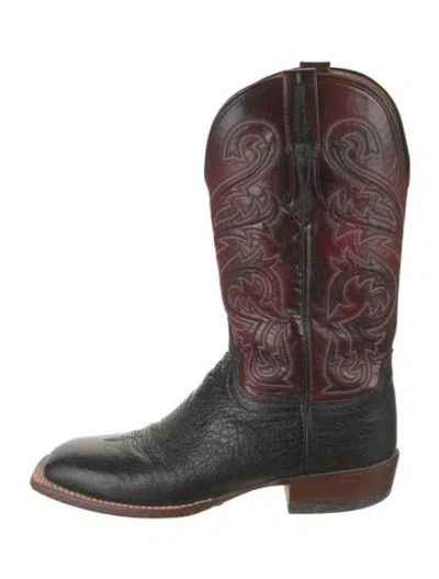 Pre-owned Lucchese Leather Embroidered Accent Western Boots In Multi