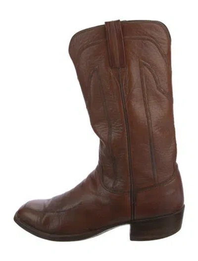 Pre-owned Lucchese Leather Embroidered Accent Western Boots In Multi