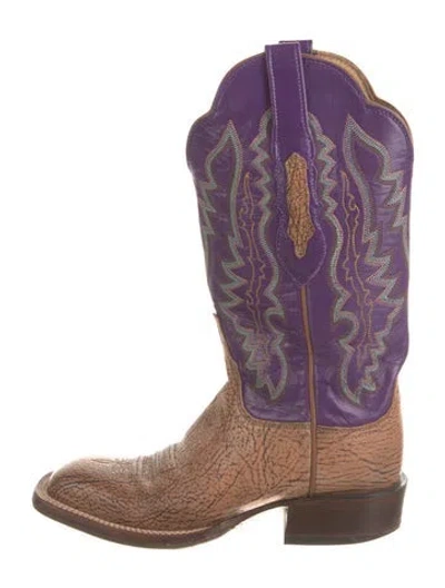 Pre-owned Lucchese Leather Embroidered Accent Western Boots In Multi