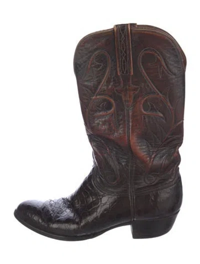 Pre-owned Lucchese Leather Embroidered Accent Western Boots In Multi