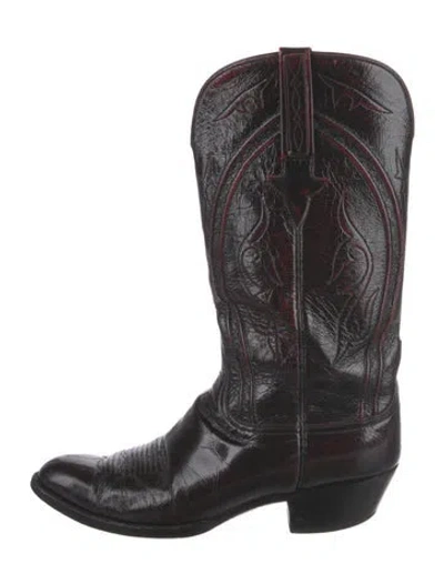 Pre-owned Lucchese Leather Embroidered Accent Western Boots In Multi
