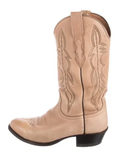 Pre-owned Lucchese Leather Embroidered Accent Western Boots In Neutral