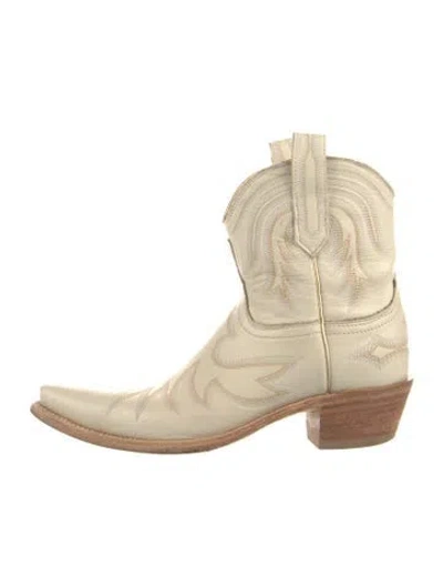 Pre-owned Lucchese Leather Embroidered Accent Western Boots In Neutral