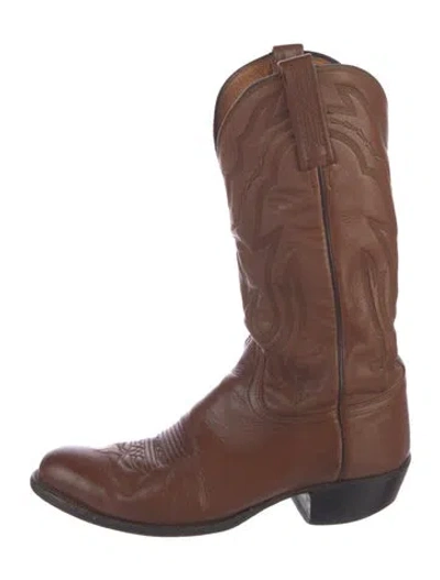 Pre-owned Lucchese Leather Embroidered Accent Western Boots In Neutrals