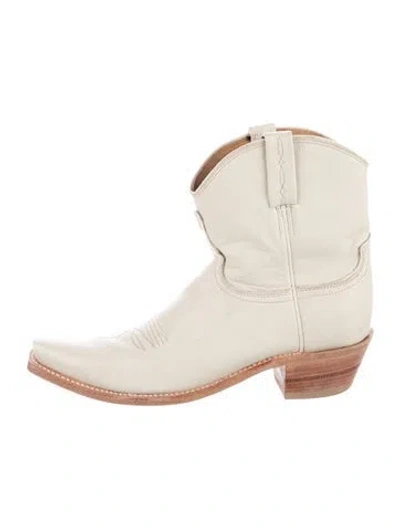 Pre-owned Lucchese Leather Embroidered Accent Western Boots In Neutrals