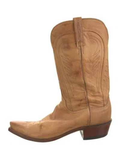 Pre-owned Lucchese Leather Embroidered Accent Western Boots In Neutrals