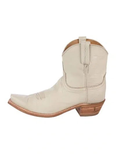 Pre-owned Lucchese Leather Embroidered Accent Western Boots In Neutrals