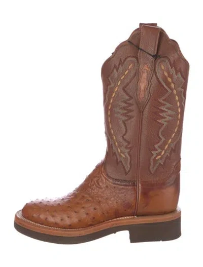 Pre-owned Lucchese Leather Embroidered Accent Western Boots W/ Tags In Brown