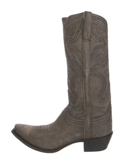 Pre-owned Lucchese Leather Embroidered Accent Western Boots W/ Tags In Grey