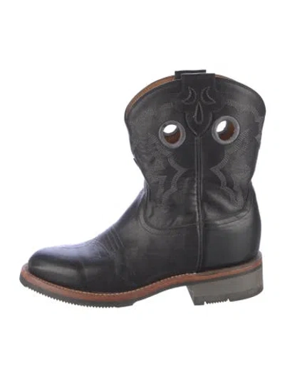 Pre-owned Lucchese Leather Floral Print Western Boots In Black