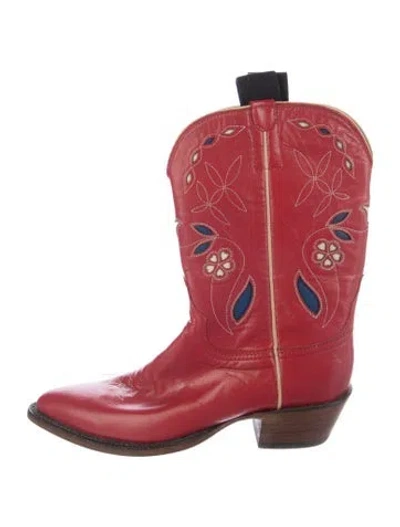Pre-owned Lucchese Leather Floral Print Western Boots In Blue/red