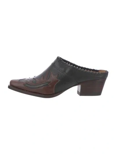 Pre-owned Lucchese Leather Graphic Print Mules In Brown