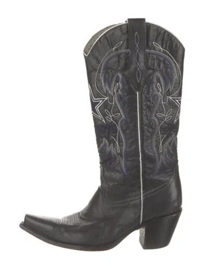 Pre-owned Lucchese Leather Graphic Print Western Boots In Black