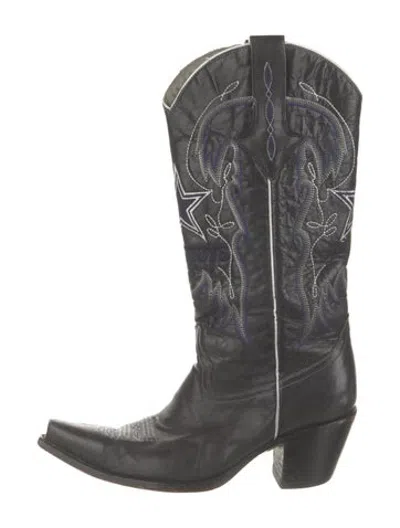 Pre-owned Lucchese Leather Graphic Print Western Boots In Black
