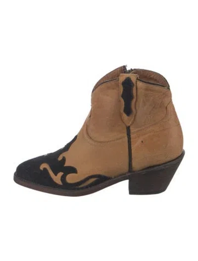 Pre-owned Lucchese Leather Graphic Print Western Boots In Brown
