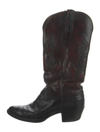 Pre-owned Lucchese Leather Graphic Print Western Boots In Red