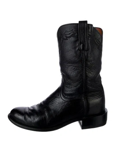 Pre-owned Lucchese Leather Moto Boots In Black