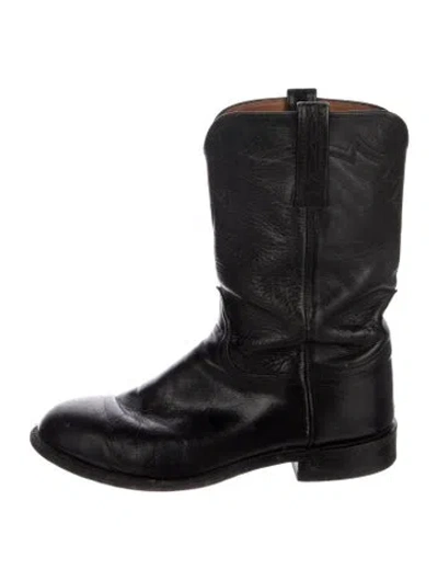 Pre-owned Lucchese Leather Moto Boots In Black