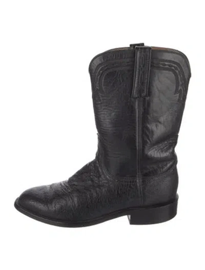 Pre-owned Lucchese Leather Moto Boots In Black