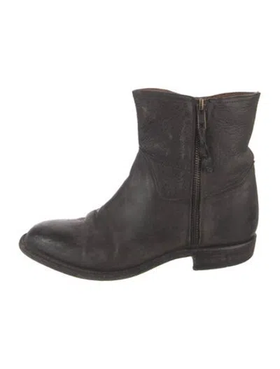 Pre-owned Lucchese Leather Moto Boots In Black